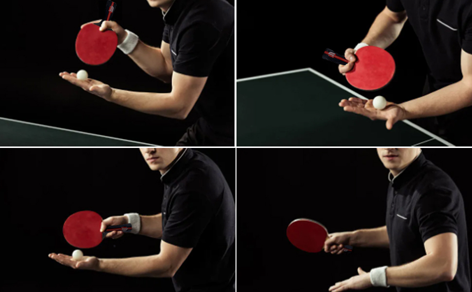 Ракетки для настільного тенісу, Amaza Professional Table Tennis Set, 2 ракетки для настільного тенісу 3 м'ячі для настільного тенісу для любителів, початківців, експертів (7 шарів деревини тополі Висока еластична губка 2 мм) Червоний