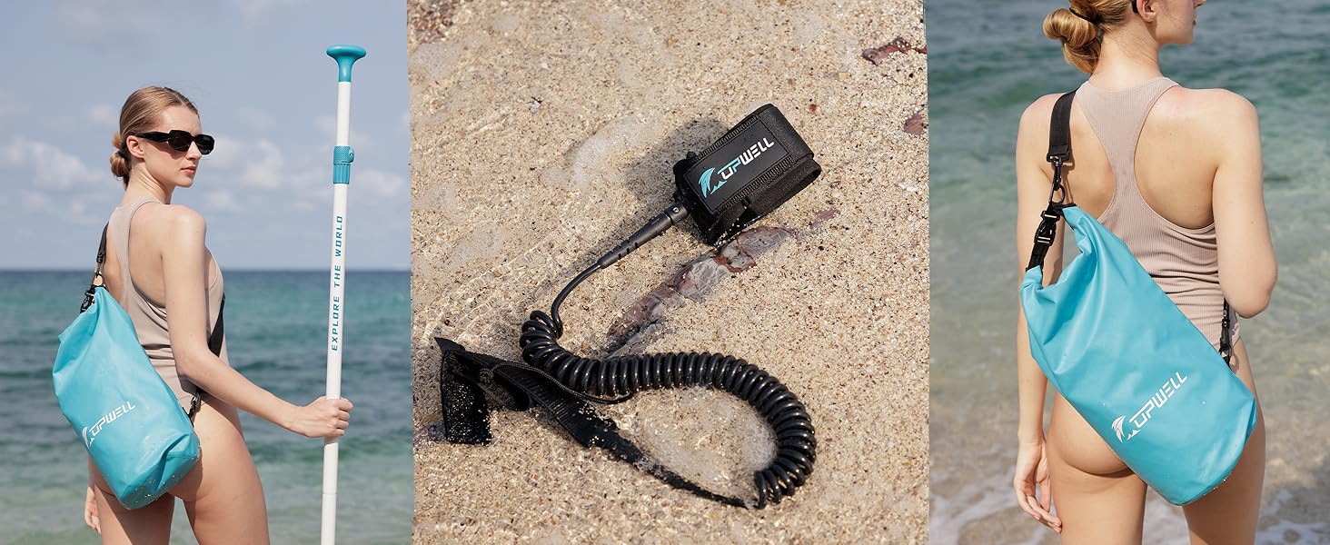 Надувний SUP Борд UPWELL Premium Stand Up Paddling Board з сидінням та кріпленням для камери, комплект, 204 кг вантажопідйомність, для 2 осіб, регульоване весло для початківців (340x84x15cm)