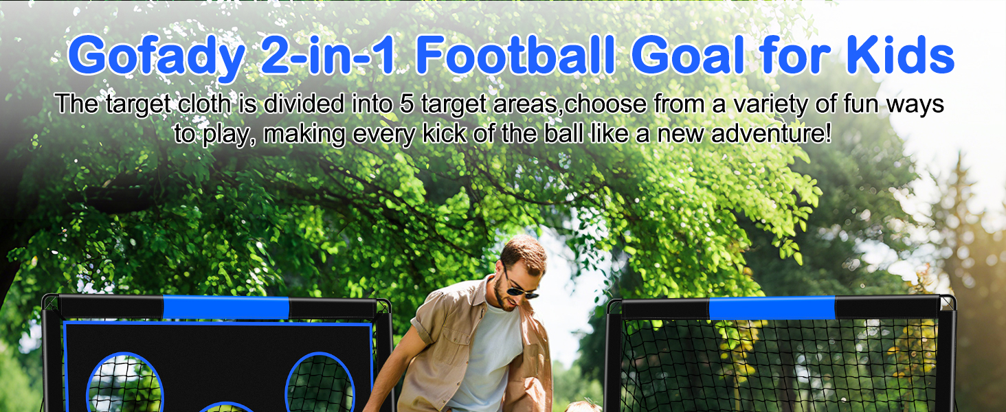 Дитячі ворота для футболу 2-в-1, 150 x 120 см, переносні та стабільні, з 5 цілями, 4 земляні кілочки та сумка, для саду, парку, пляжу (блакитні)