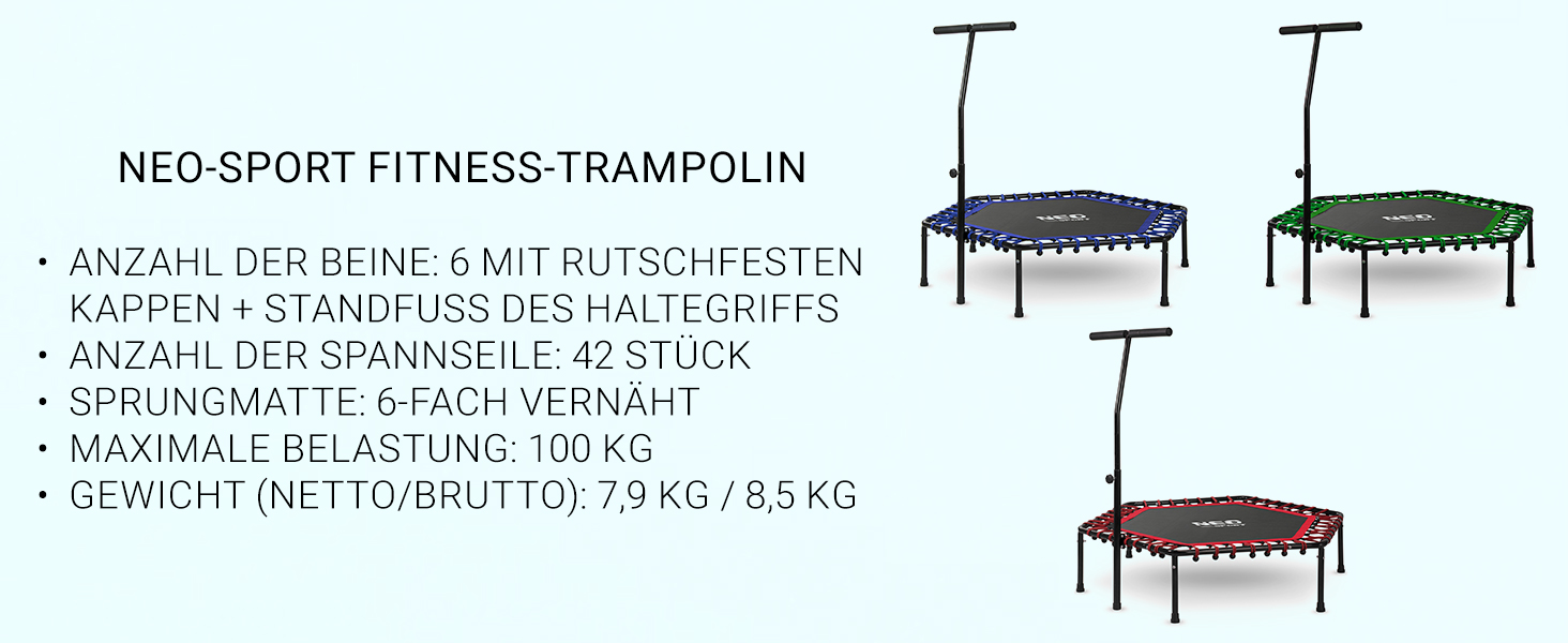Міні-трамплін Neo-Sport для дому та вулиці, діаметр 127 см, до 100 кг, з регульованим руків'ям