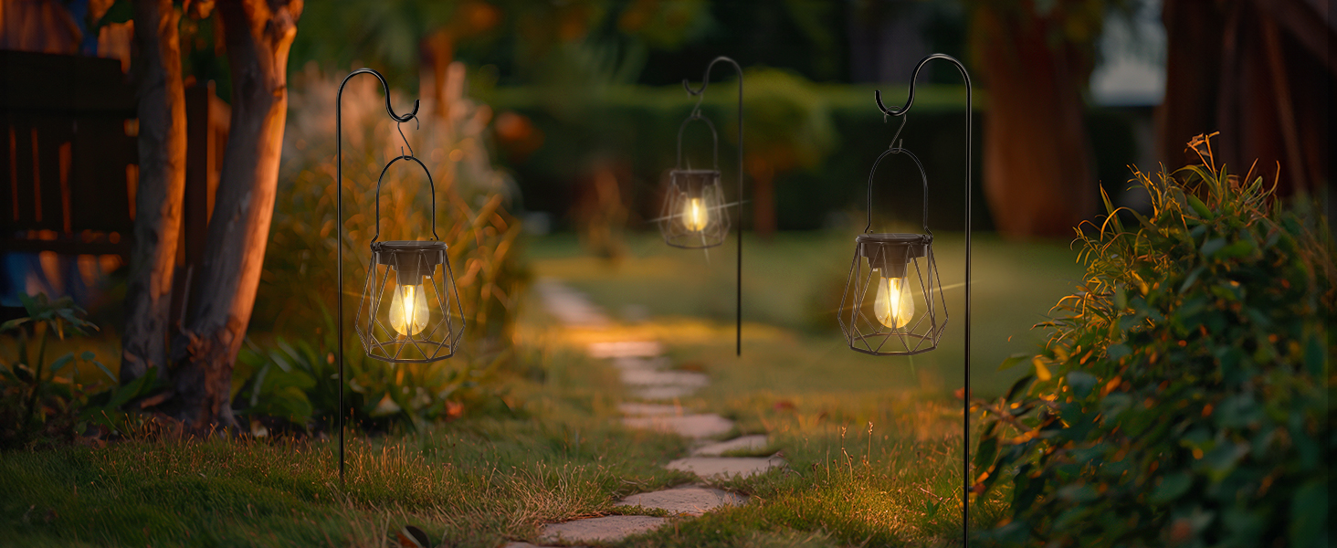 Сонячні ліхтарі для саду та вулиці, 2 шт. - Водостійкі металеві ліхтарі LED, для газону, патіо, кемпінгу, чорні, восьмикутні