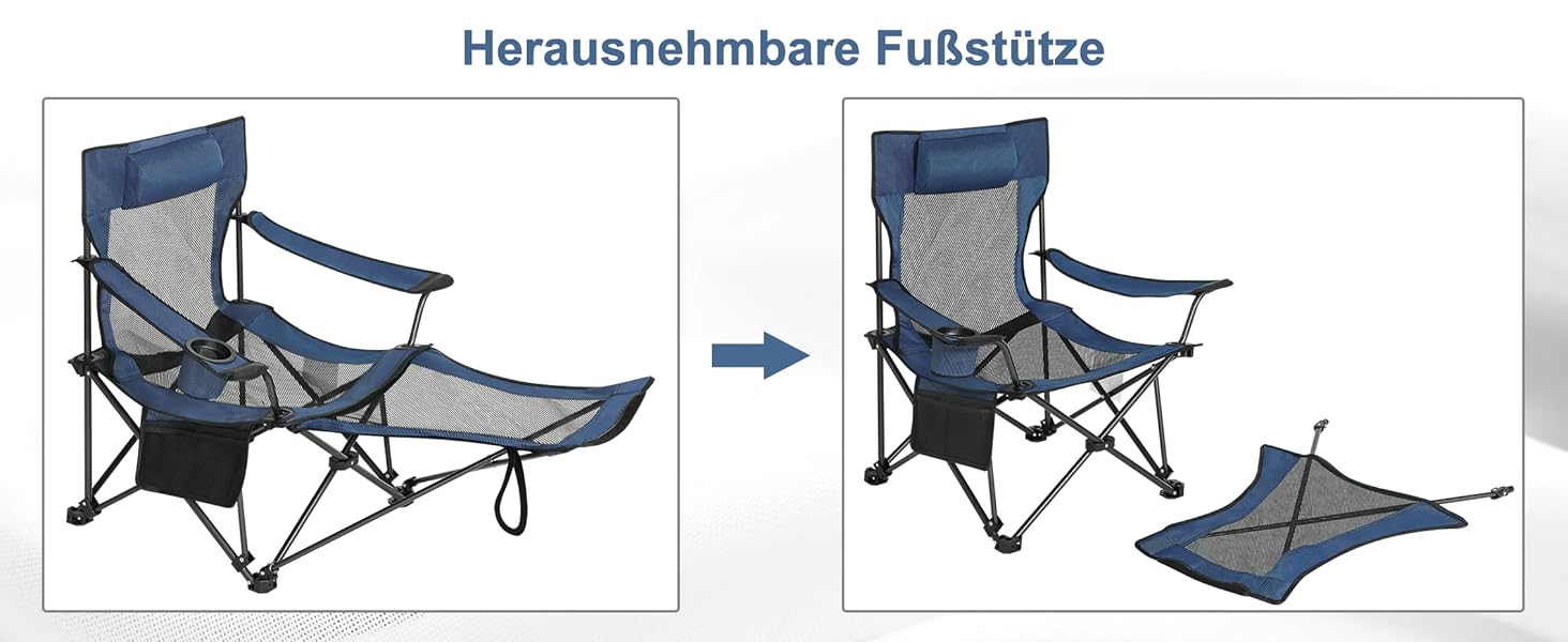 Складний стілець для кемпінгу eSituro, риболовний стілець, стілець для відпочинку на природі з підставкою для ніг та тримачем для напоїв, пляжний стілець з регульованою спинкою, блакитний (1)