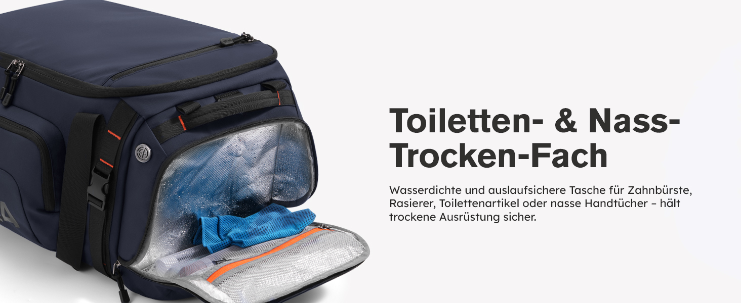 Спортивна сумка-рюкзак Tolaccea для чоловіків та жінок – велика дорожня сумка з відділенням для взуття, мокрою білизною та ноутбуком (15,6') – водонепроникна сумка-мішок для відпочинку, фітнесу, спорту та подорожей (Темно-синій, 40L)