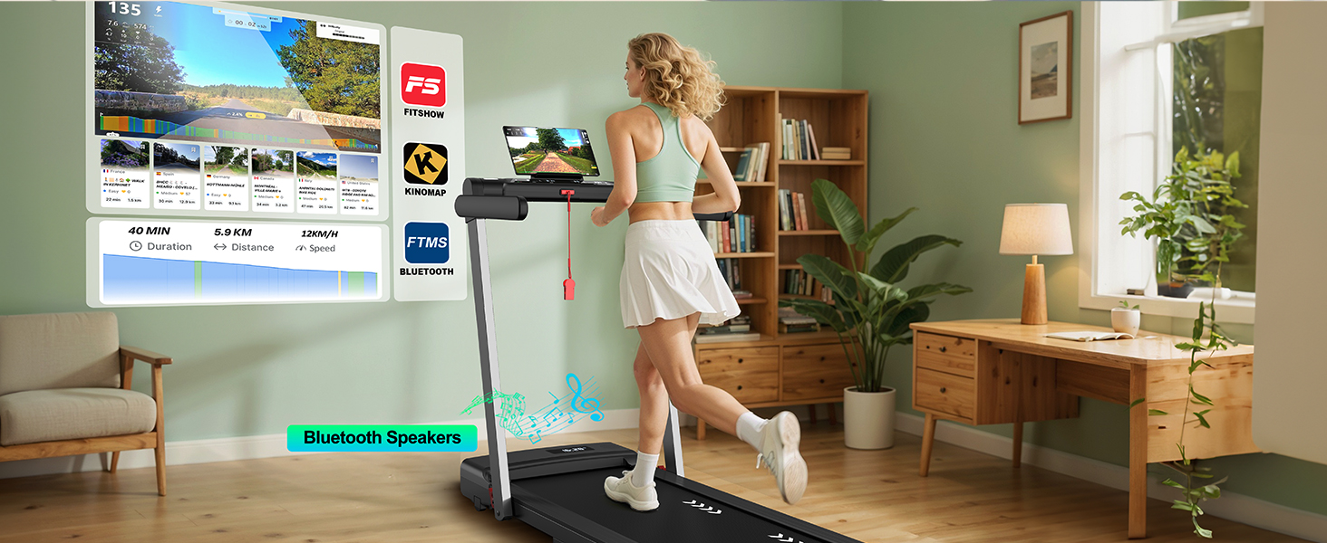 Walking Pad: Безрамковий біговий тренажер для дому з нахилом 7%, мотором 2.25HP, швидкістю 1-12 км/год, 7-шарове покриття, Bluetooth