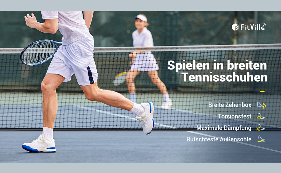 Тенісні кросівки FitVille для чоловіків (широкі) - білі/сірі. Дыхаючі кросівки для тенісу, бадмінтону, залу, фітнесу. 46 EU (широкі)