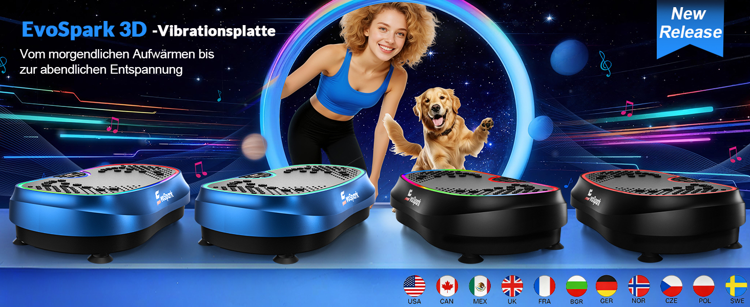 Вібраційна платформа для дому: 6+1 режимів тренувань, 199 швидкостей, 200W двигун, LED-підсвітка (темно-синій)