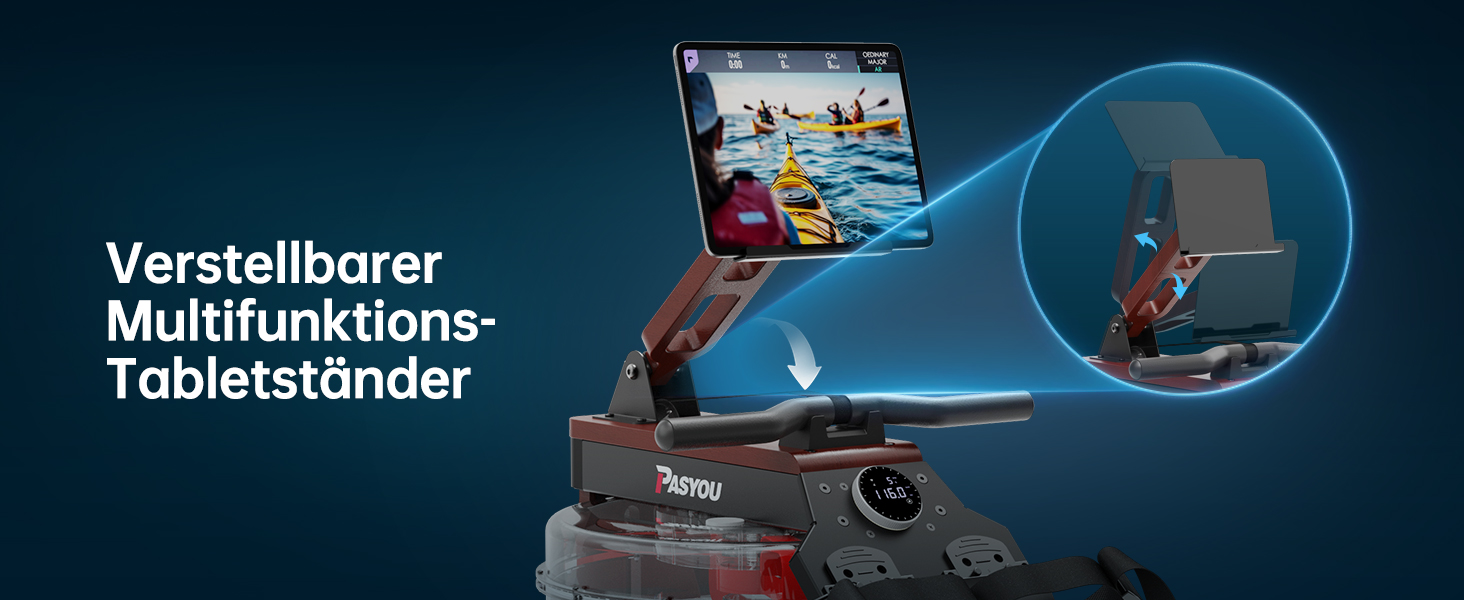 Весловий тренажер PASYOU PW60 для дому з натурального дуба, водяний, складаний, Bluetooth-дисплей, тримач для планшета, до 150 кг, 30 днів Kinomap