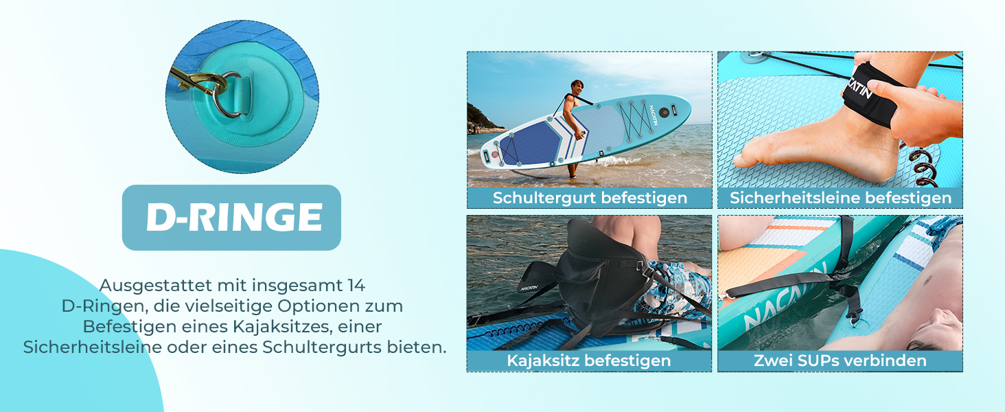 NACATIN SUP дошка надувна 320 см з сидінням, веслом та рюкзаком - для йоги, річки, моря (синій)