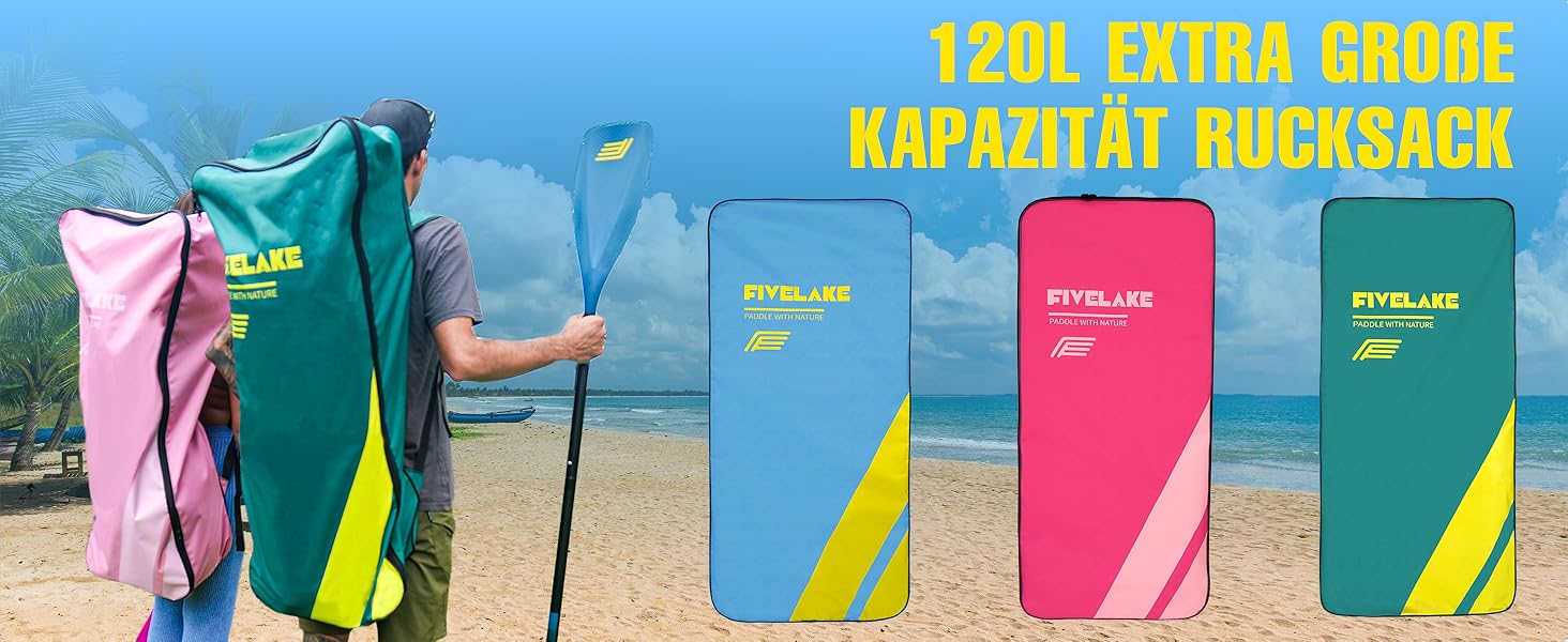 Надувне SUP-борд FIVELAKE для дорослих 335см. Комплект: весло, насос, рюкзак, лінь, водонепроникна сумка (зелений/жовтий)