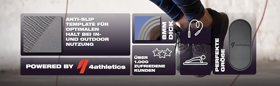 Килимок 4athletics CrossHero Jump-Mat овальний 139x62 см для стрибків зі скакалкою, йоги та фітнесу, 8 мм, протиковзкий, з ремінцем для перенесення, сірий
