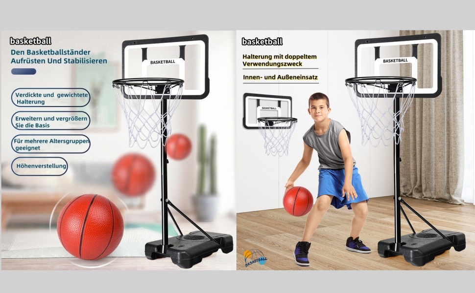 Баскетбольний кошик вуличний з м'ячем та насосом, регульована висота 148-250 см, для дітей 6-12 років