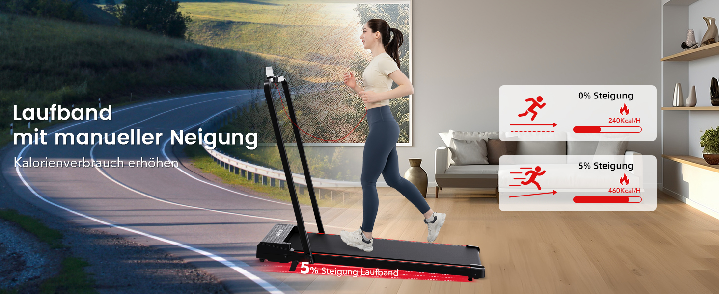 Електричний біговий тренажер складний, для дому з нахилом 5%, швидкість 12 км/год, 1400W, LCD-дисплей, чорний