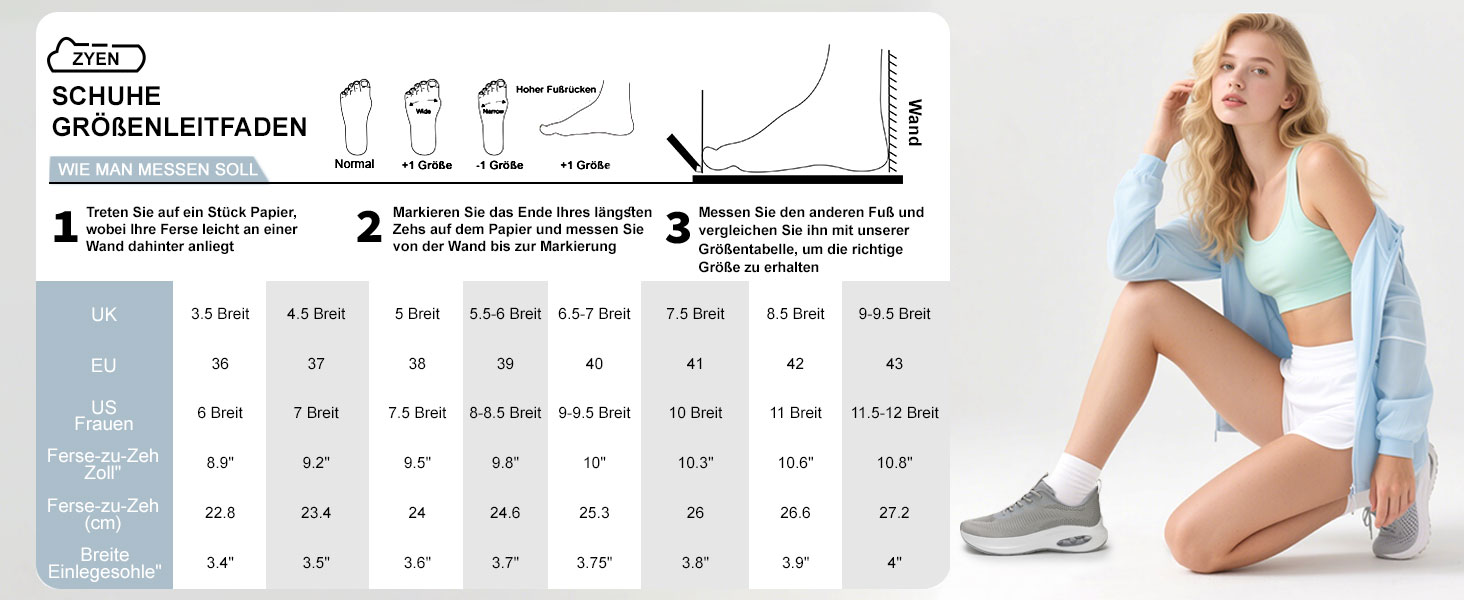 Жіночі кросівки ZYEN для широкої стопи: зручні, дихаючі, для занять спортом та фітнесом, чорного кольору, розмір 37 EU