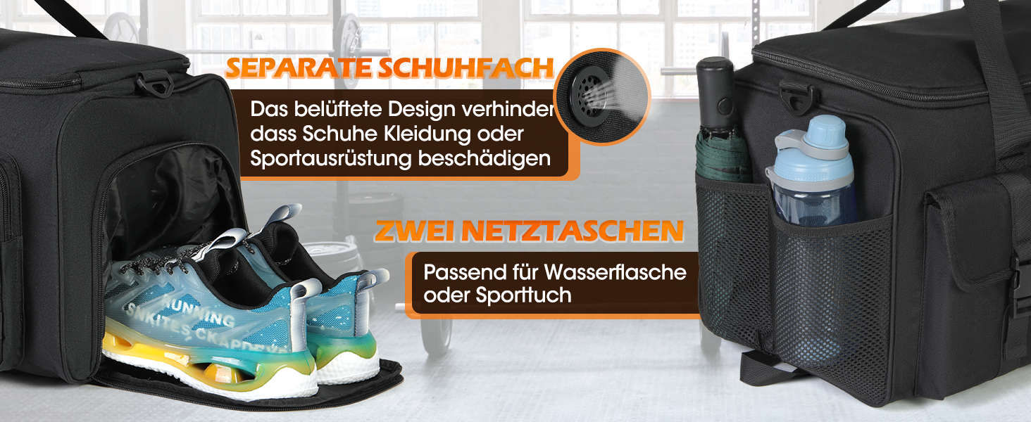 Спортивна сумка RAINSMORE 3 в 1 для чоловіків, 45 л: рюкзак, сумка-переноска, з відділенням для взуття, ноутбука та мокрого одягу, чорна