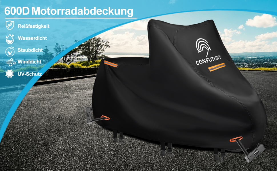 Мотоциклетний гараж Motorrad Garage Winterfest: захист від холоду та вологи, 600D Oxford, для зберігання мотоцикла, з вікном для номерного знаку, водонепроникний, з відбиваючими смугами, для використання на вулиці та в приміщенні (195x95x110 см)