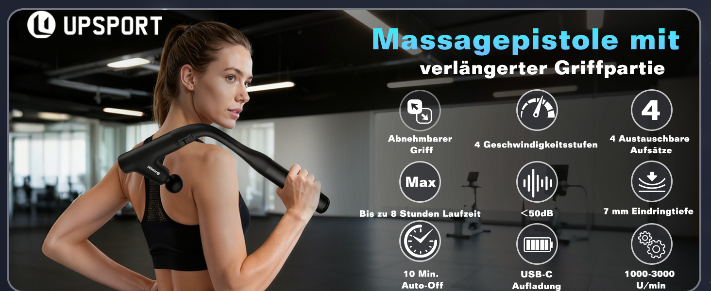 Масажер для м'язів з перкусійною дією (фасціальний пістолет) 3 в 1: для спини, шиї, тіла, з турбо-режимом та подовжувачем