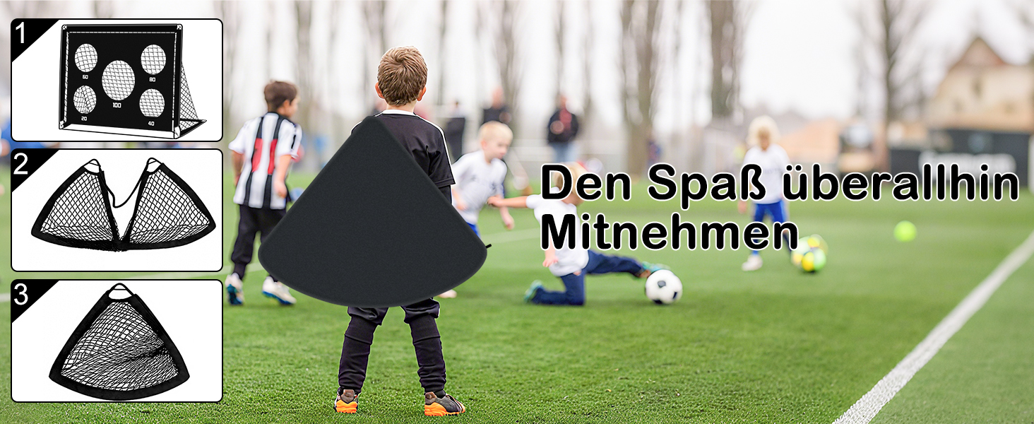 Дитячі ворота для футболу 2-в-1, 150x120 см, портативні та стабільні, 5 цілей, 4 анкера, сумка, для саду, парку, пляжу, чорний