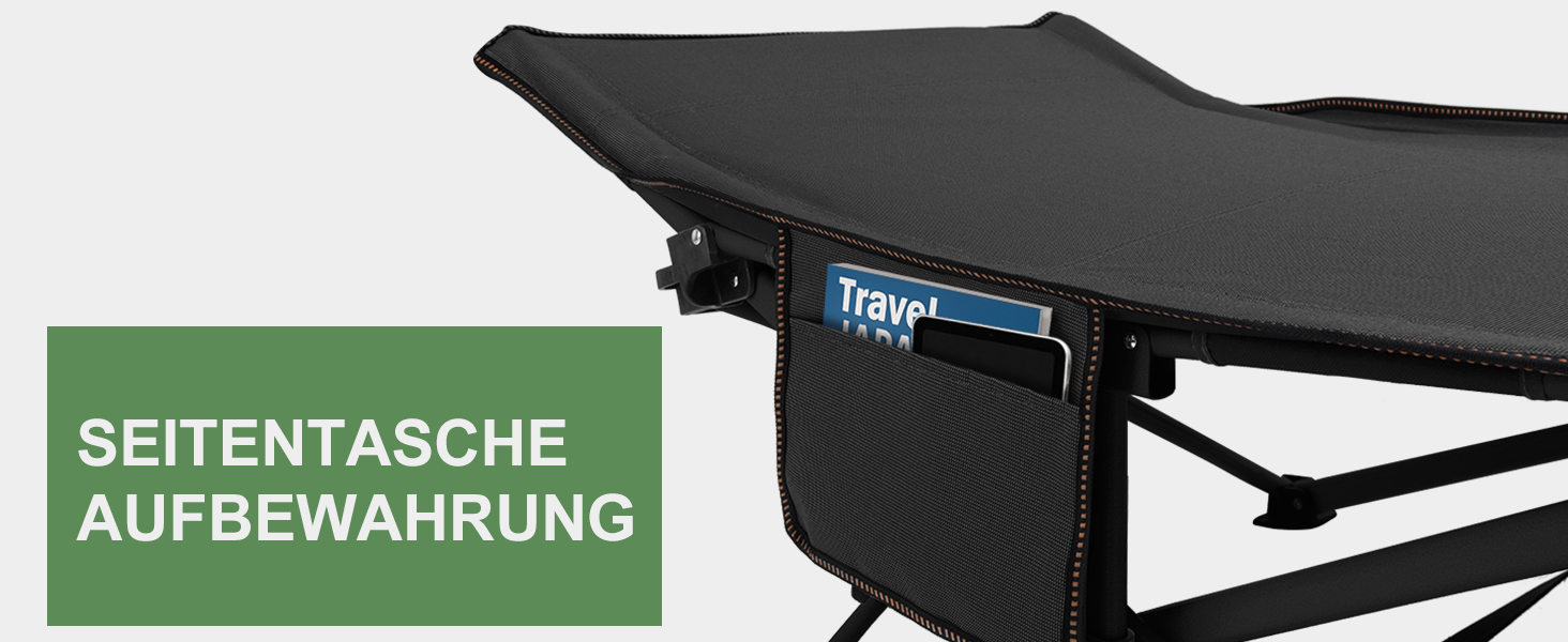 Велике розкладне ліжко з матрацом – 198x81x46 см, 400 кг, сталевий каркас, оксфордська тканина, для дорослих, сад, подорожі (XXL Чорний)