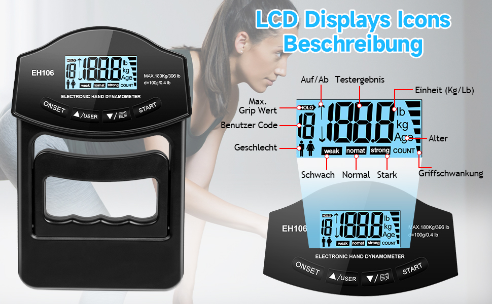 Електронний динамометр для вимірювання сили хвата, USB, 180 кг