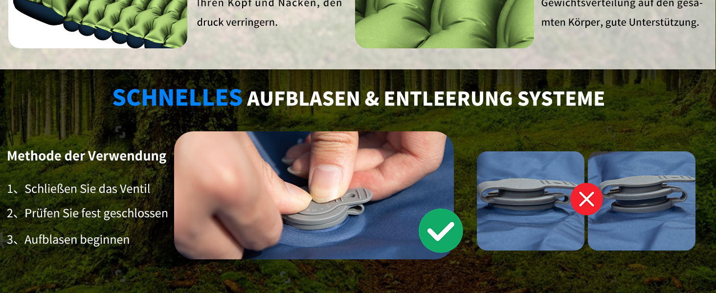 Килимок для кемпінгу Yuzonc Isomatte самонадувний, надувний матрац з насосом-пресом та подушкою, компактний та легкий для відпочинку на природі, зелено-блакитний