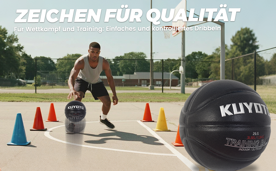 Баскетбольний м'яч KUYOTQ 1.3 кг, Verbundstoff, для тренувань та гри на вулиці, розмір 7, покращує контроль м'яча, дриблінг, передачі та підбирання