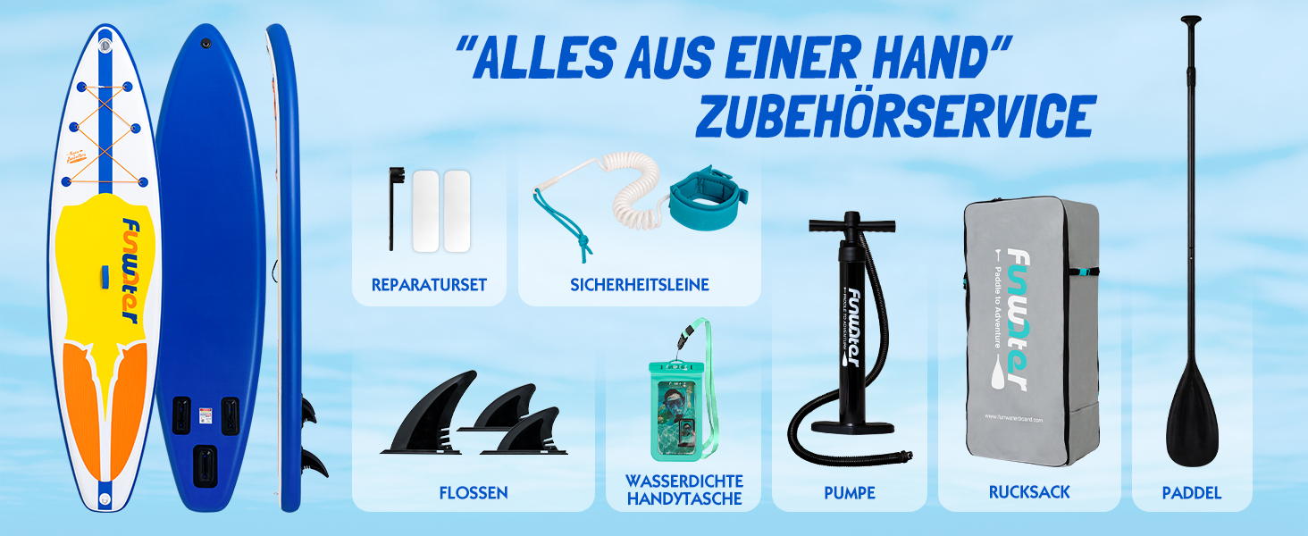 Надувне SUP-борд FunWater: комплект з аксесуарами (весло, насос, рюкзак, лінія, водонепроникний мішок)