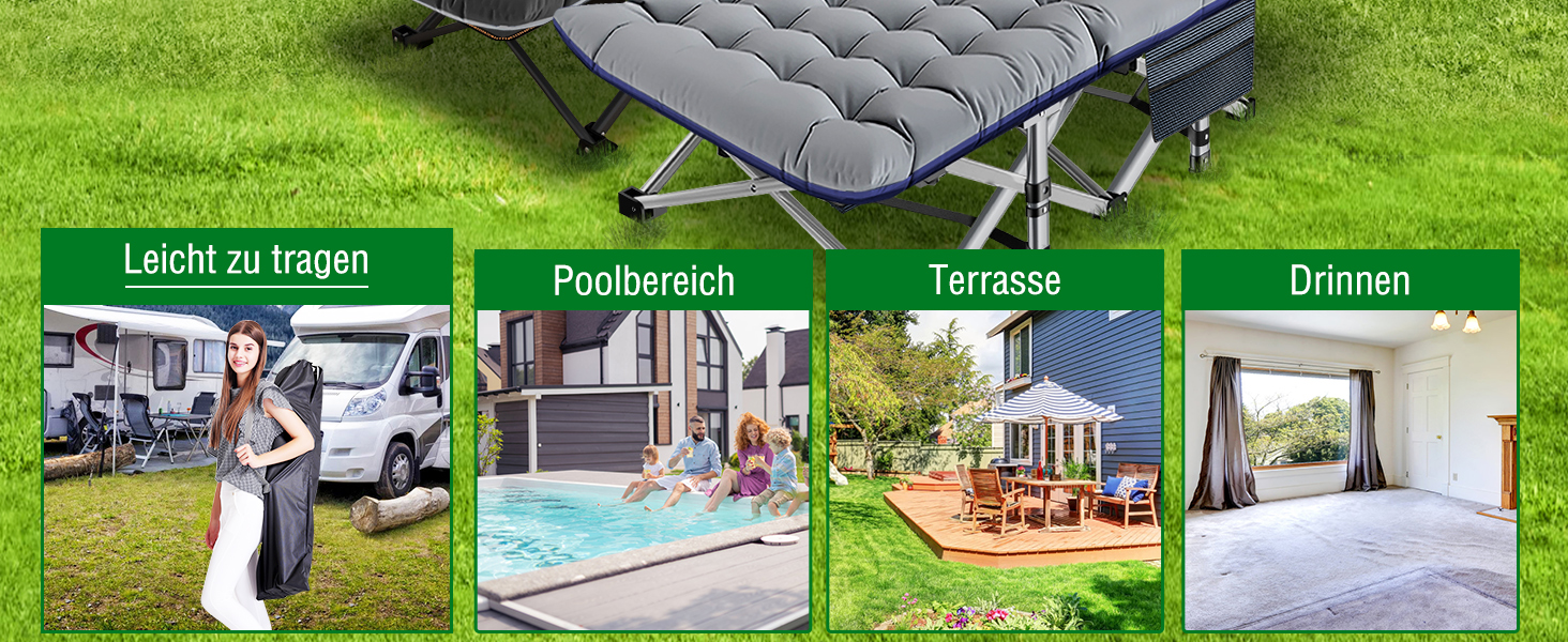 Розкладне ліжко ZIKEBTUY для кемпінгу та відпочинку: міцне, з матрацом, 190x71x36 см (сірий)