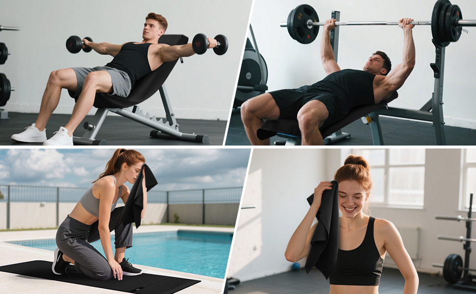 Рушник для фітнесу Zepphi: великий (120x50 см) + маленький (80x30 см) | Мікрофібра, кишеня на блискавці | Швидковисихаючий, для спортзалу та тренувань (Чорний)