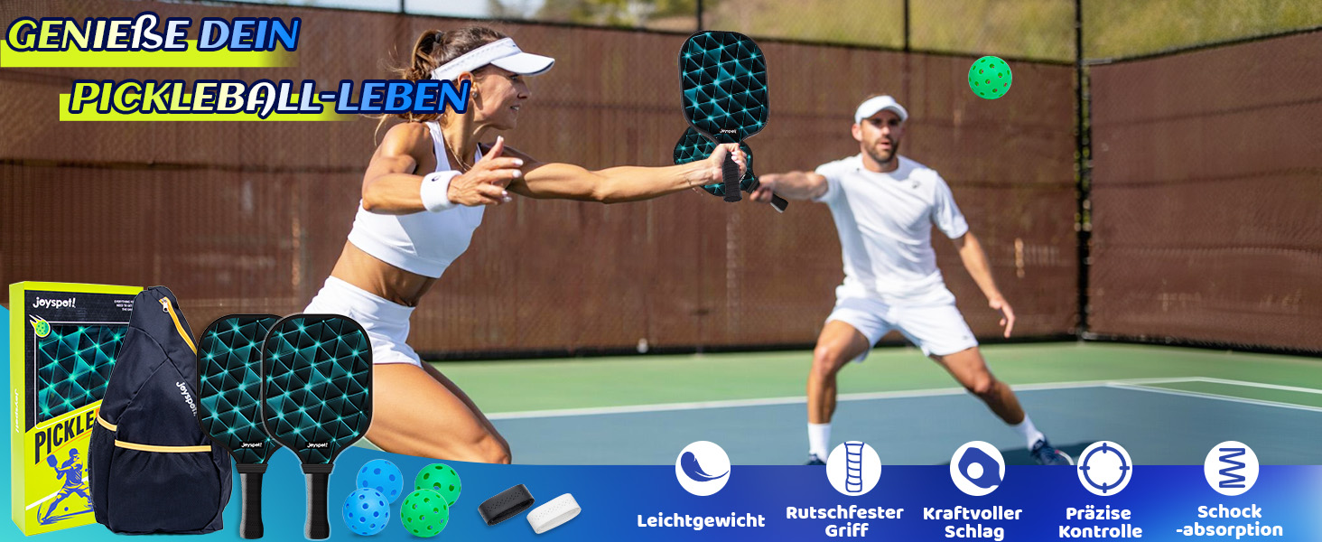 Набір для піклболу JOY SPOT 2 шт. з 4 м'ячами та сумкою – легкі ракетки з фібергласовою поверхнею для чоловіків, жінок та початківців – ідеально для гри в приміщенні та на вулиці