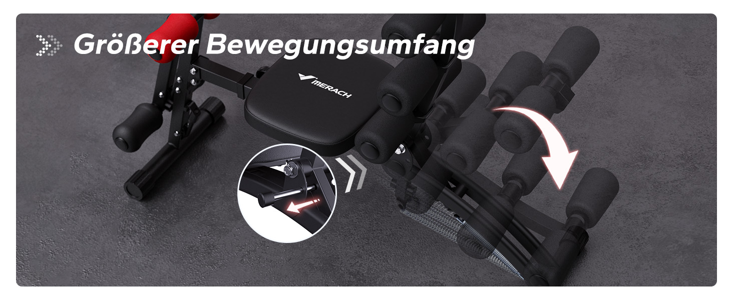 MERACH Регульована лава для пресу, тренажер для вправ на прес та ноги, до 136 кг, чорний
