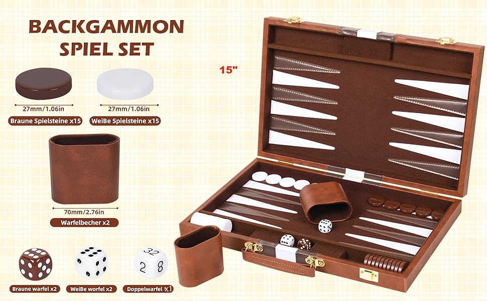Набір шашок Cbilzxer Backgammon, 45х30 см, з кейсом з екошкіри, для дорослих та сім'ї