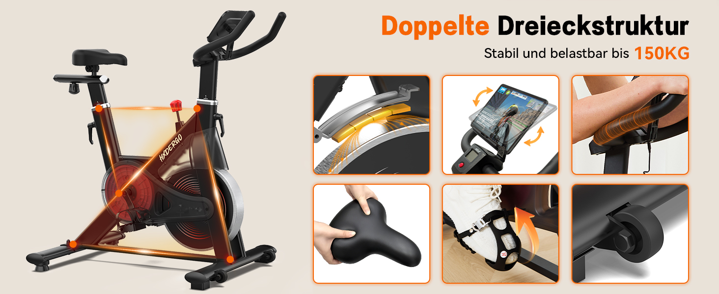 Велотренажер HXD-ERGO з регульованим магнітним опором, кардіотренування, фітнес-велосипед, 150 кг, чорний та червоний