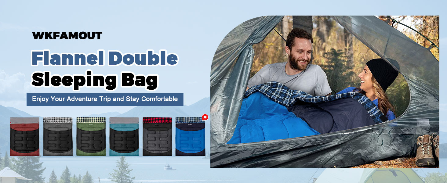 Спальний мішок для двох дорослих, 220x150 см, водонепроникний, зимовий, блакитний, фланель, з сумкою для зберігання