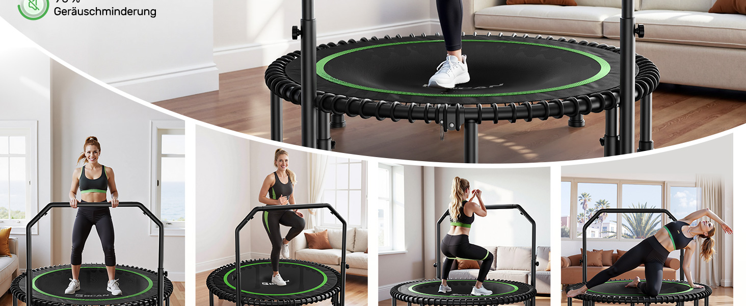 Трамплін для дорослих BCAN Rebounder 122 см, до 250 кг, з регульованою ручкою, для дому та вулиці, тренування всього тіла, зелений