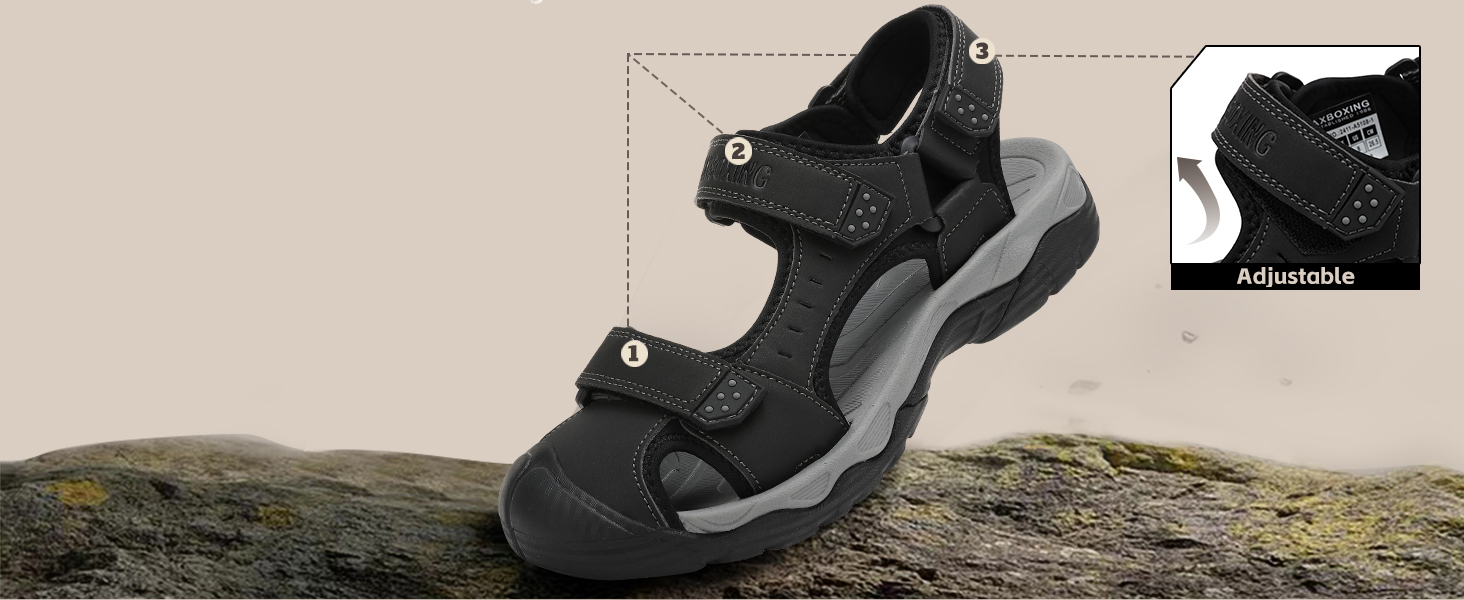 Чоловічі сандалі AX BOXING для трекінгу та спорту, літні, на липучці, дихаючі, чорні, розмір 43 EU