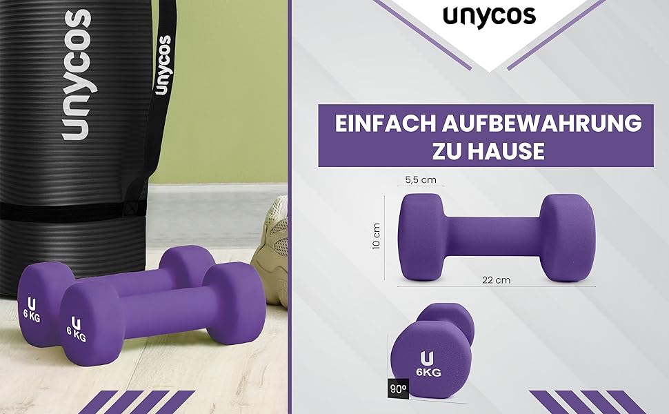 Гантелі неопрованові unycos 2 шт по 6 кг, антиковзкі, для фітнесу, силових тренувань та пілатесу, темно-фіолетові, круглі, для чоловіків і жінок