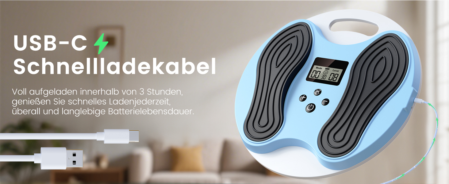 Масажер для ніг та стегон EMS, стимулятор кровообігу – покращує циркуляцію крові, знімає втому ніг та стегон, з 4 електродами TENS, блакитний/сірий