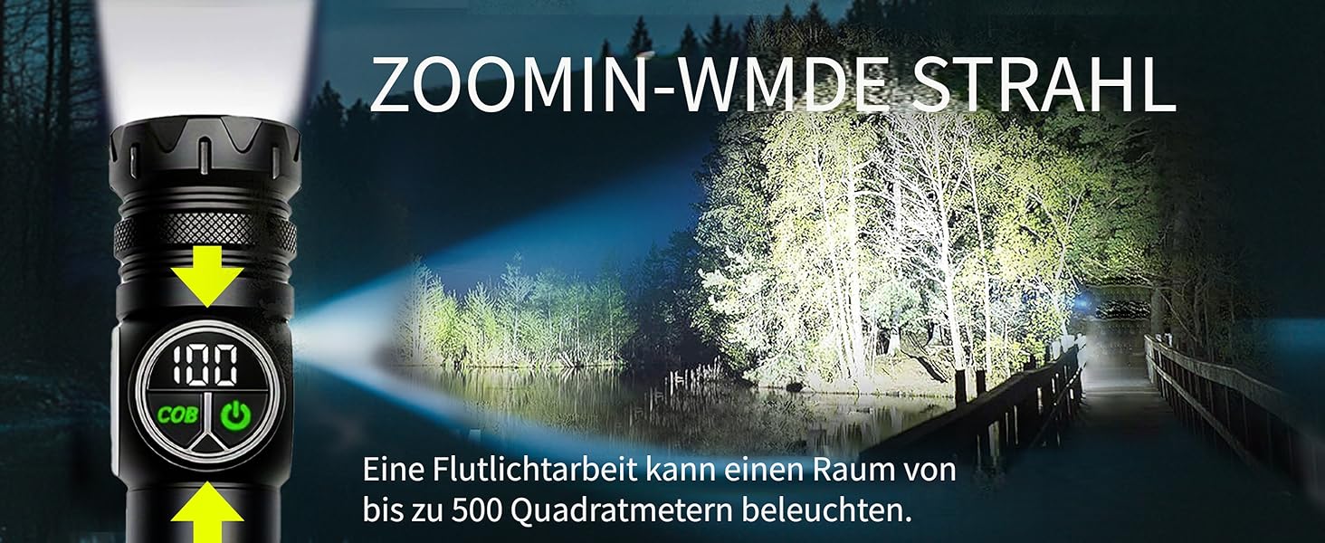 Ліхтар ICARE 600000 Люмен, Тактичний LED ліхтар USB, Cob XHP70.2, IP67, 9 режимів, для кемпінгу, туризму, надзвичайних ситуацій