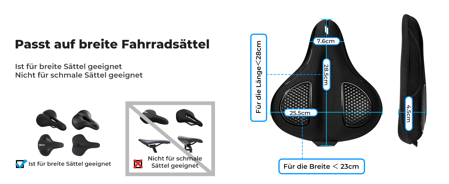 Накидка на сидіння велосипедного крісла YOUNGDO, ергономічна гелева підкладка, м'яка та комфортна, з дощовим захистом, для жінок та чоловіків (Чорний, Широкий)
