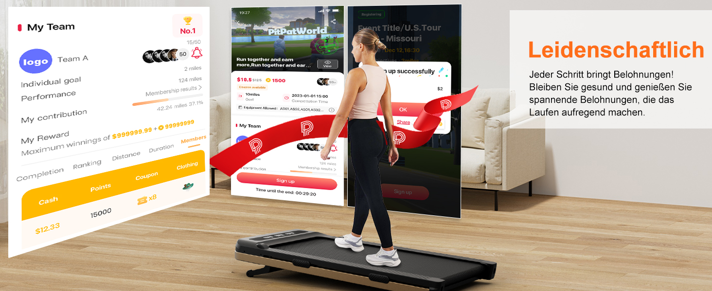 Біговий тренажер DeerRun з нахилом 9%, для дому, до 136 кг, Walking Pad, сумісний з робочим столом, з APP-керуванням, курсами тренувань та кількома режимами бігу, чорний