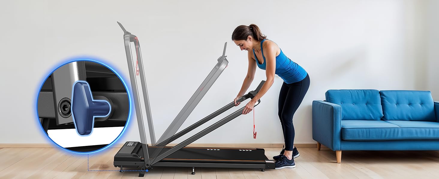 Бігова доріжка VOWVIT для дому, складаний: кут нахилу 7%, потужність 2.5 PS, максимальне навантаження 120 кг, швидкість 1-12 км/год