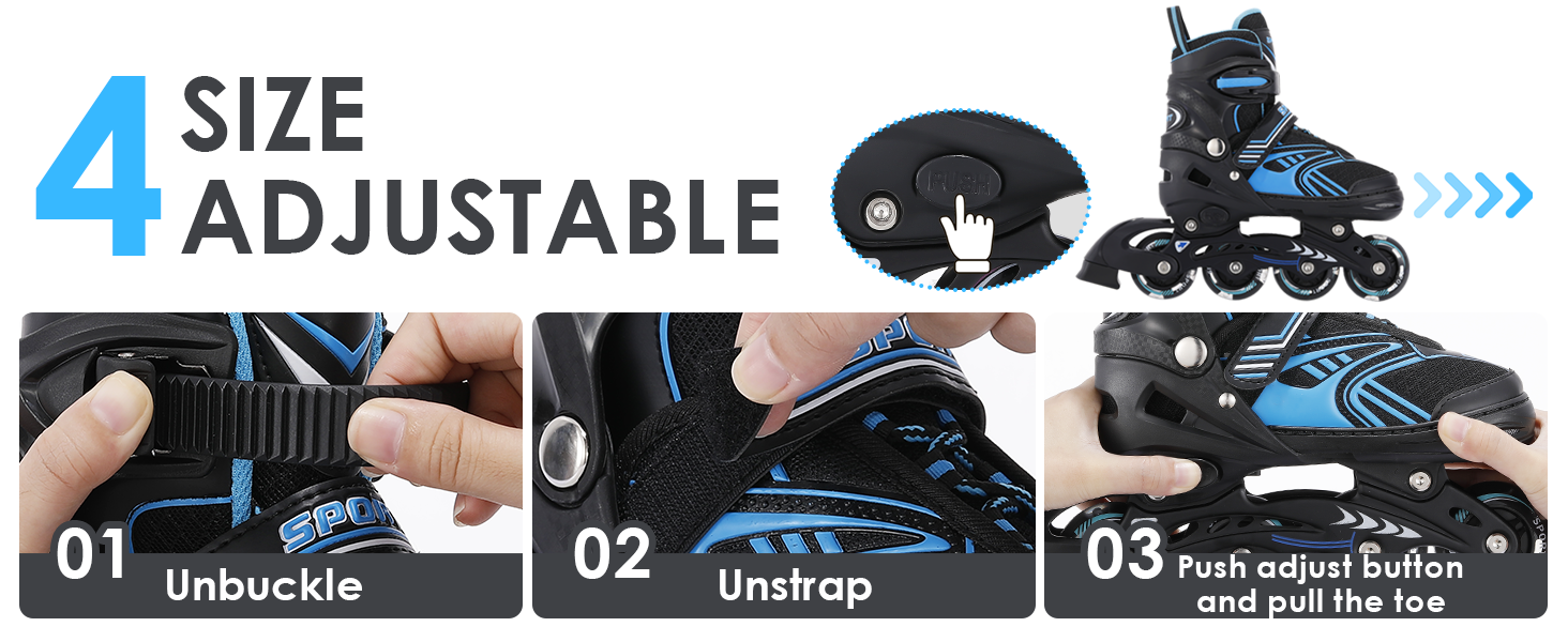 Інлайнерожі TOMSHOO з LED-колесами, регульовані, для дітей та дорослих, блакитні