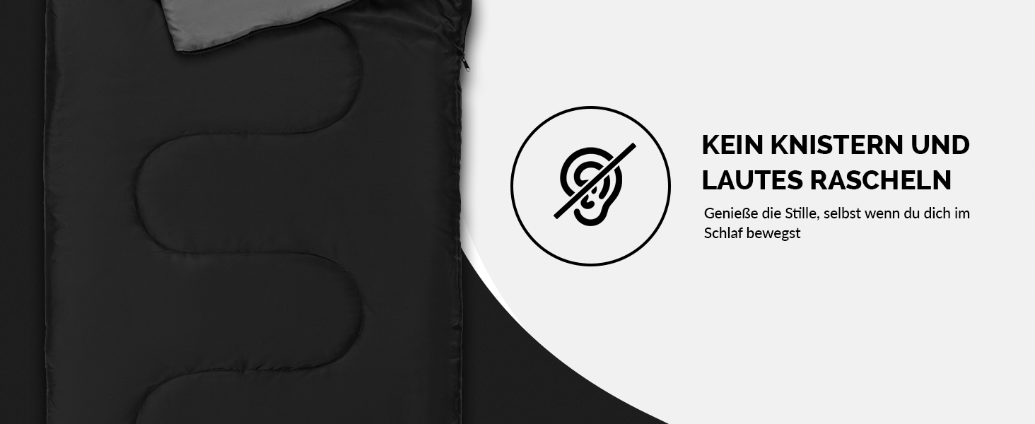 Спальний мішок для кемпінгу з капюшоном до -3°C з подушкою - зимовий та літній спальний мішок на 3-4 сезони (75 x 220 см) - туристичний спальний мішок для жінок та чоловіків (теплий) (Чорний, 150GSM, без капюшону)