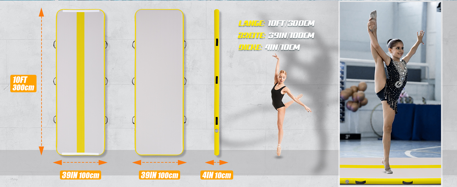 Надувна гімнастична матка Feath-R-Lite 10ft (3м) для дому, йоги, челедингу, 4 дюйми, з електричним насосом (FR-GELB)