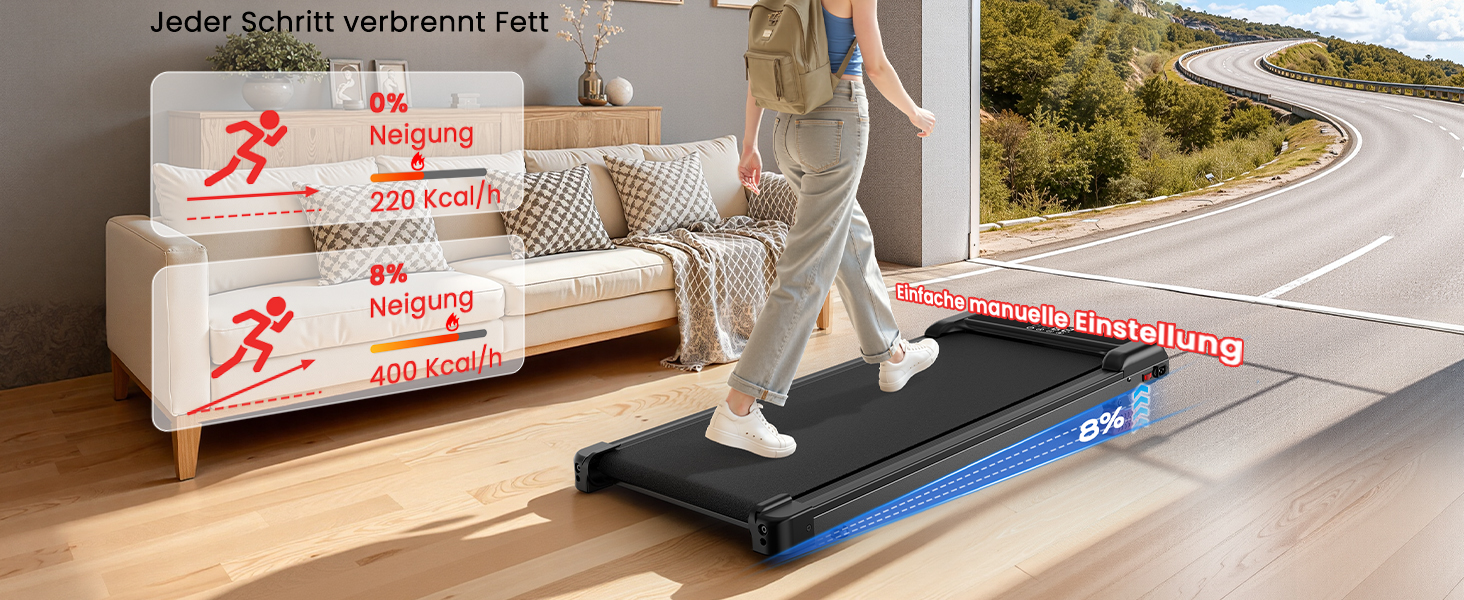 Бігова доріжка Walking Pad з нахилом для дому та офісу - електричний тренажер для ходьби, портативний Walkpad з LCD-дисплеєм, чорний