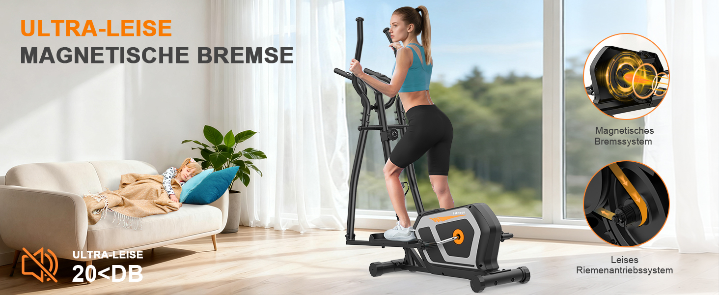 Еліптичний тренажер Crosstrainer 3-в-1 для дому з LCD-монітором та регулюванням навантаження до 287 кг (Оранжевий + Чорний)