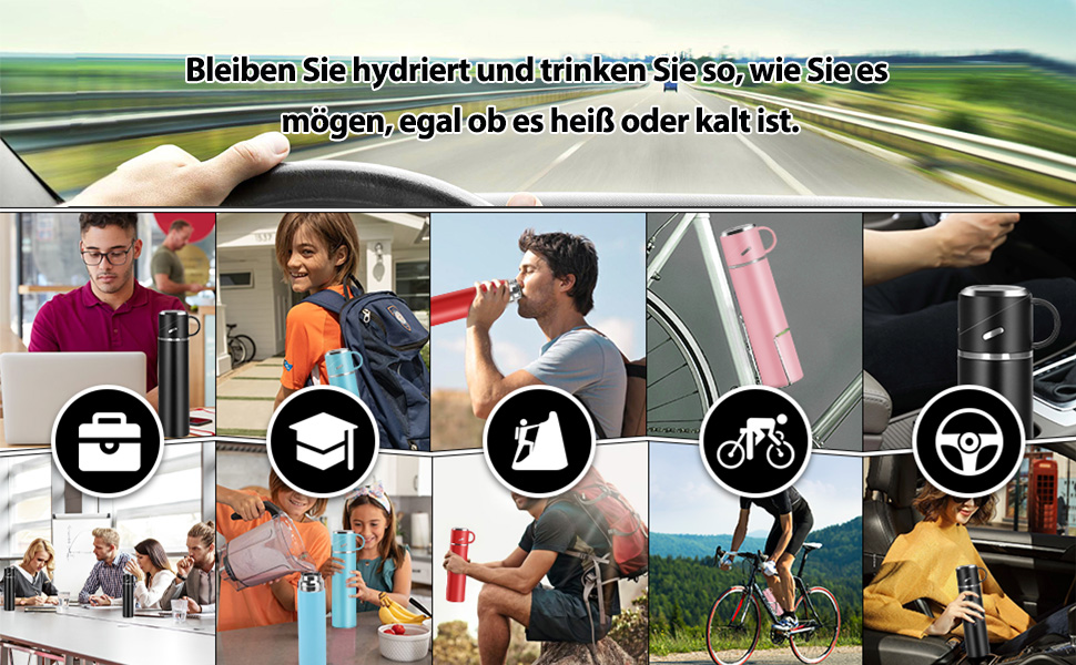 Термос IAGORYUE з нержавіючої сталі, 0.55л, з витокозахисним кришкою та ручкою, двостінний, зберігає тепло/холод до 12 годин, для спорту, офісу, відпочинку на природі, чорний