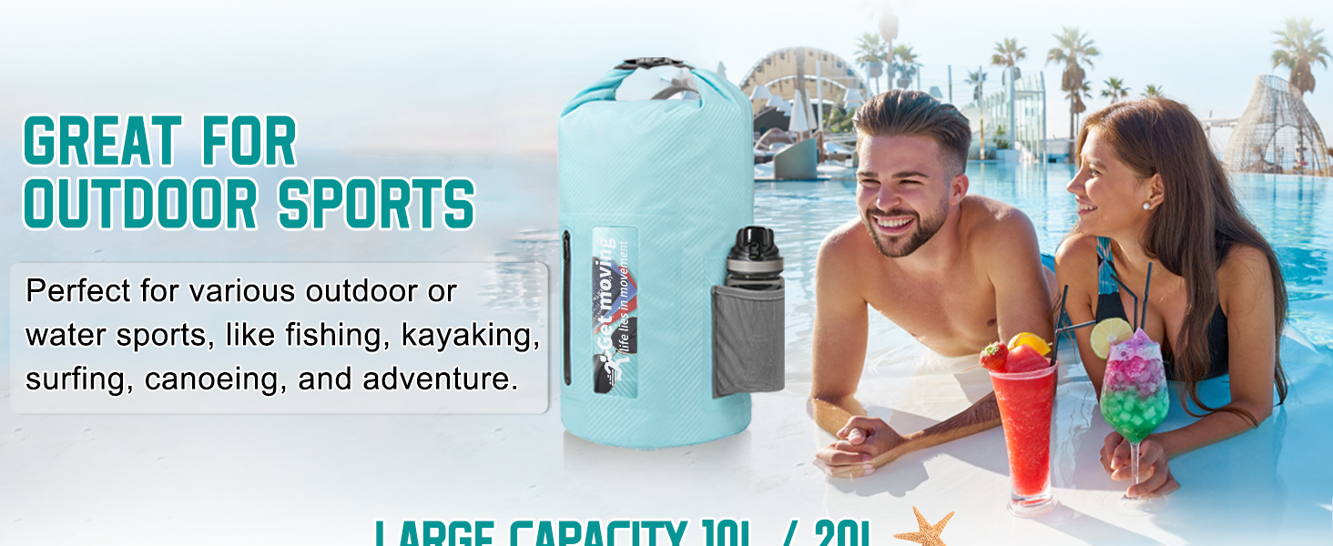 Водонепроникний мішок-рюкзак Dry Bag 20L RollTop, блакитний. Для каякінгу, рафтингу, риболовлі та відпочинку на воді