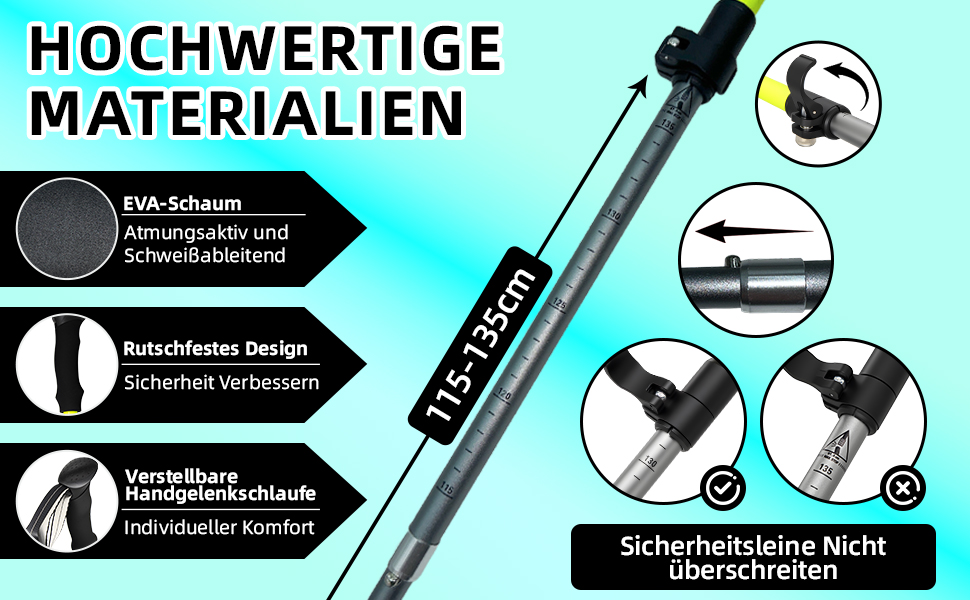 Складні трекінгові палиці | Телескопічні палиці для ходьби | Палиці для Nordic Walking та гірських походів | Алюміній, 115-135 см