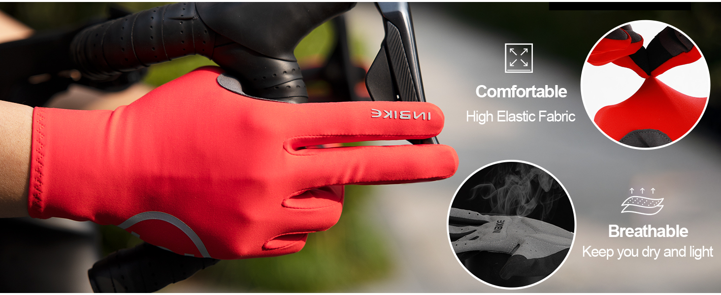 Велосипедні рукавички INBIKE для чоловіків та жінок, літні, дихаючі, MTB, довгі пальці, світловідбиваючі, антиковзні, чорні